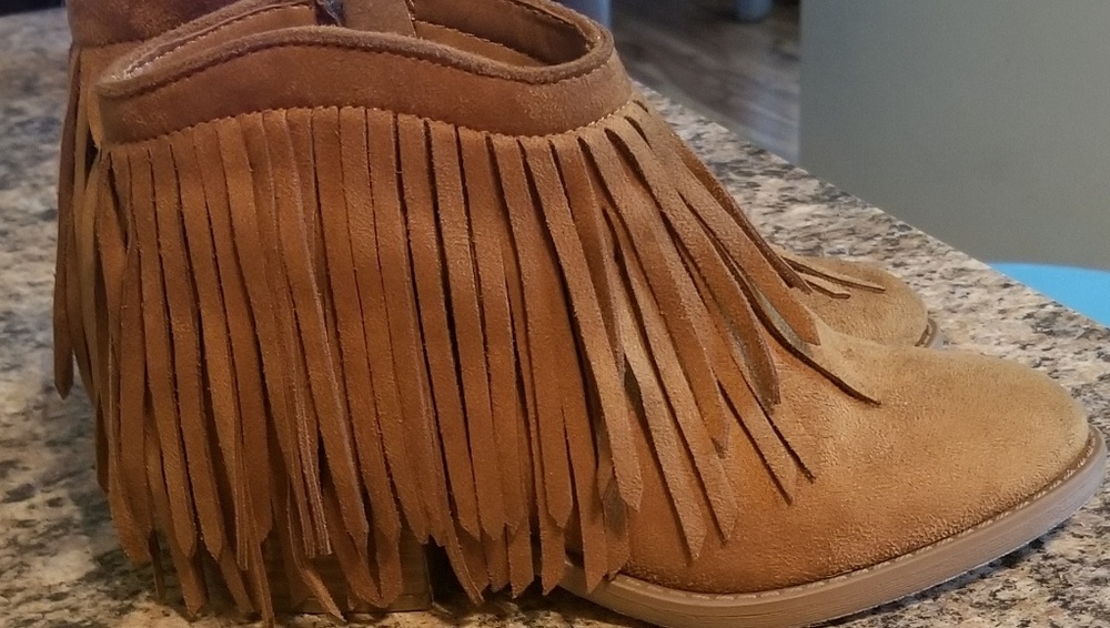 Suede, fringe booties